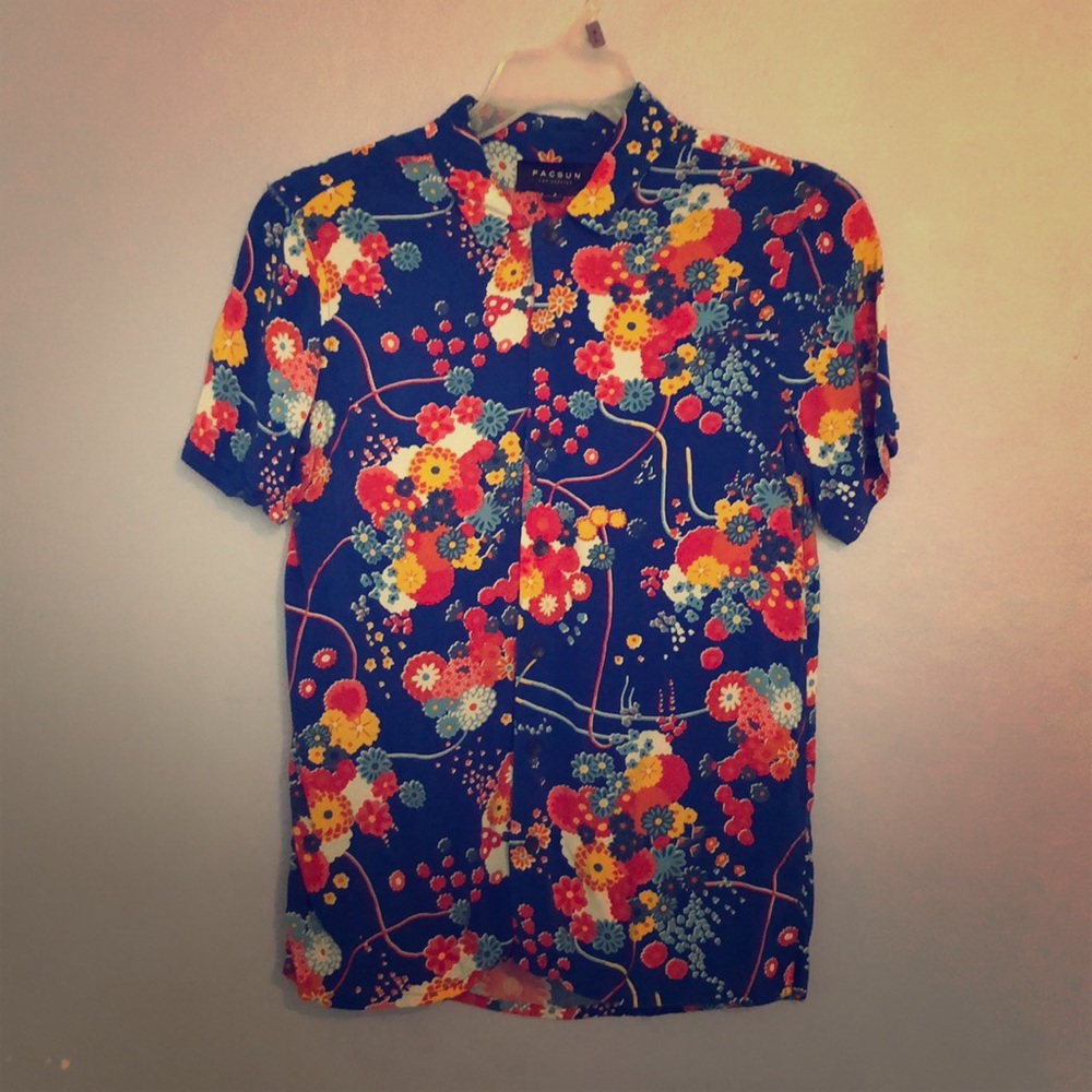 Pacsun hippie blue with flowers shirt